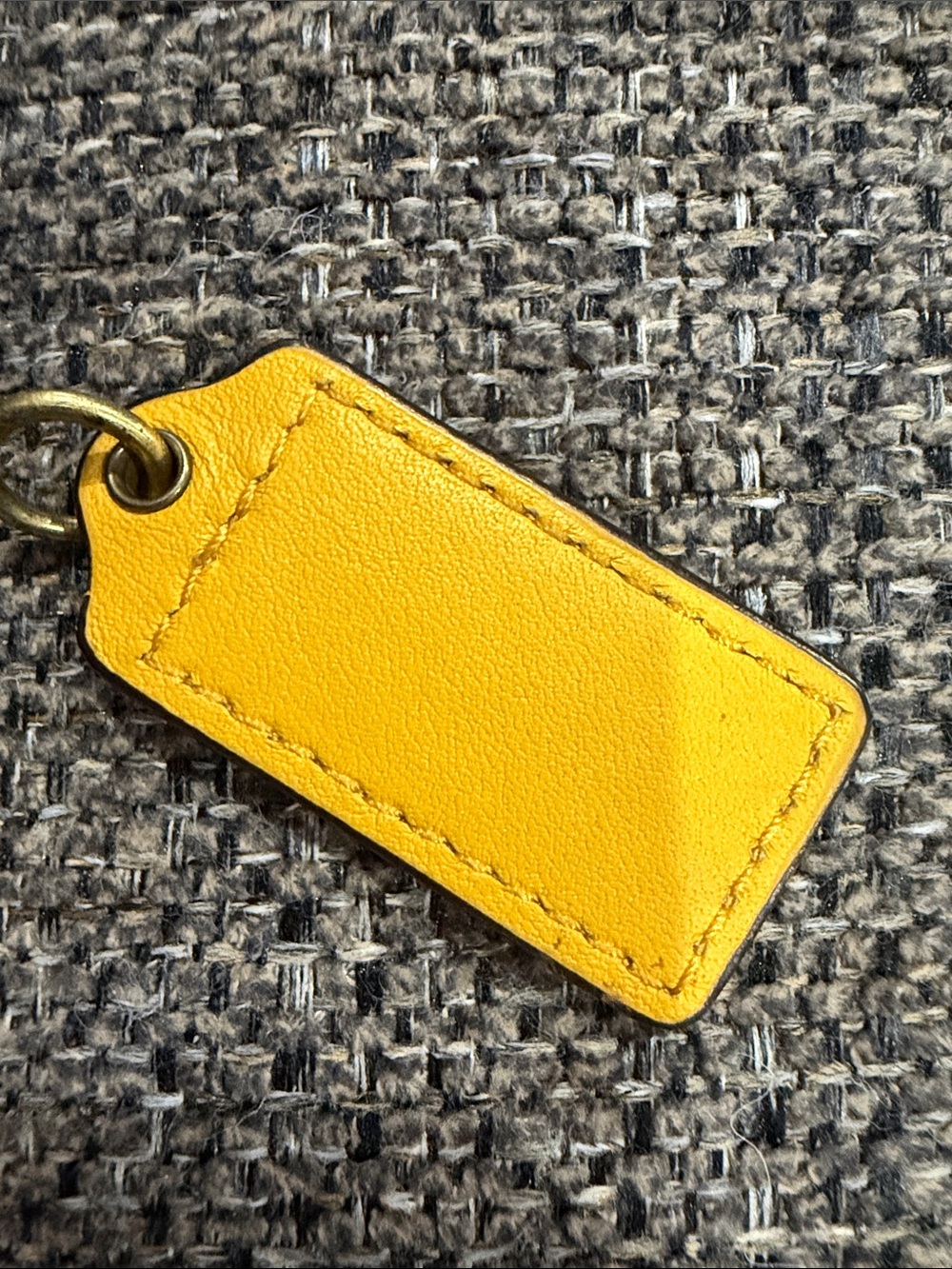 COACH Mustard Yellow Leather Logo Tag Keyring - Picture 2 of 4